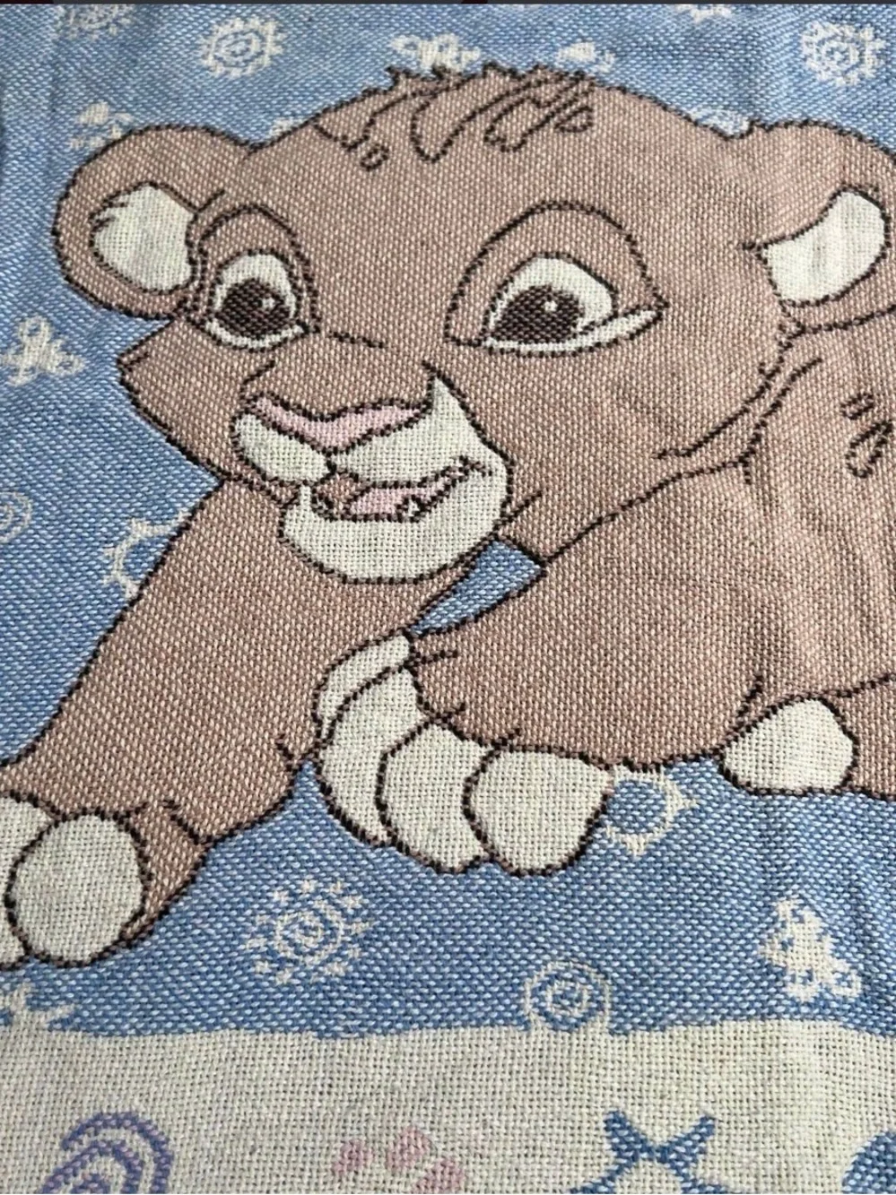 RARE Vintage 90’s Disney The Lion King Simba Woven Tapestry Throw Blanket 30x46”